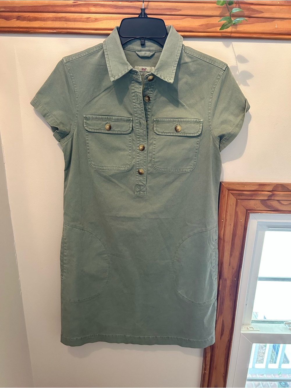 Vineyard Vines Short-Sleeve Collared Mini Dress in Olive Green